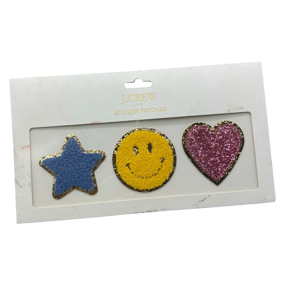 J.Crew Sticker Patches Star Smiley Face Heart Gold Glitter CD938 New